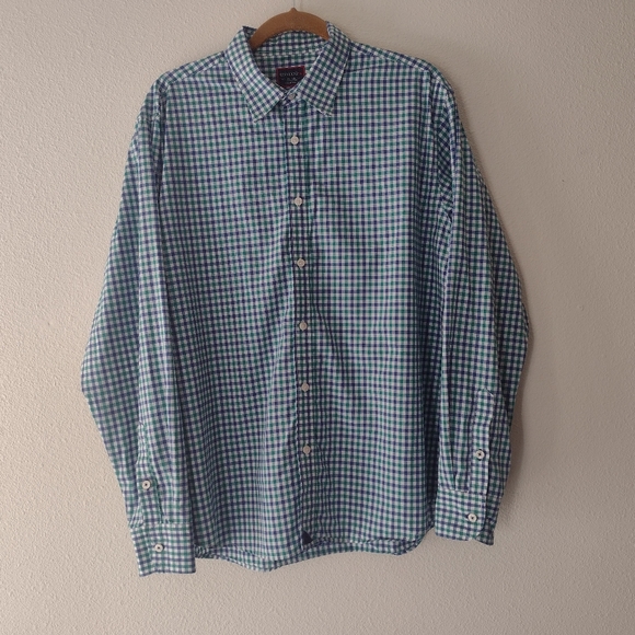 UNTUCKit Other - UNTUCKIT Cotton Green & Blue Grid Striped Plaid Long Sleeve Buttton Down Shirt